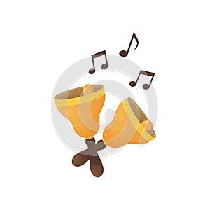 Cartoon golden handbells, jingle bells. Vector photo