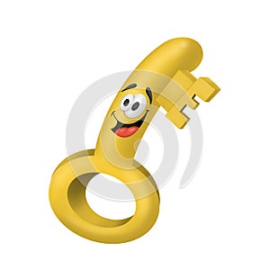 Cartoon Golden key on a white background. Character design, illustration