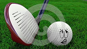 Cartoon golf ball being hit with driver