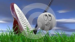 Cartoon golf ball being hit with driver