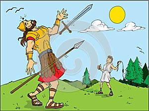 Cartoon of Goliath defeated by