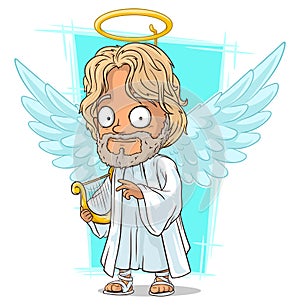 Cartoon good angel with nimbus and harp