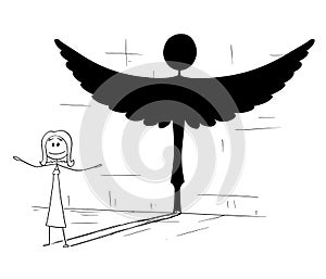 Cartoon of Good Woman or Person Casting Shadow in Shape of Angel