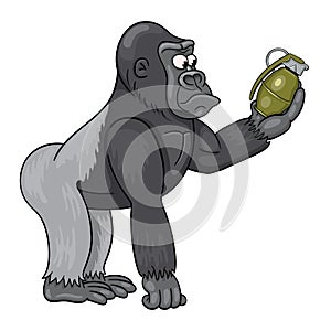 Cartoon gorilla with a grenade