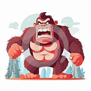 Cartoon gorilla standing on one leg with his mouth open and his hands in the air