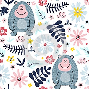 Cartoon gorillas seamless background for kids