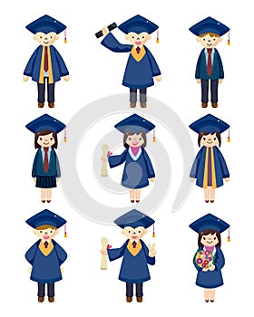 Cartoon Graduate students icons set