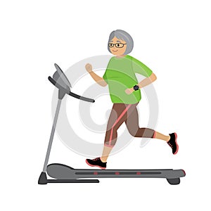 Cartoon grandmother on a treadmill