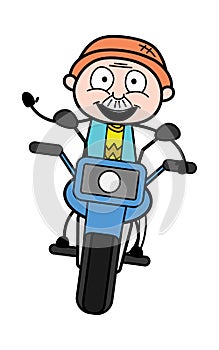 Cartoon Grandpa Riding Motorbike