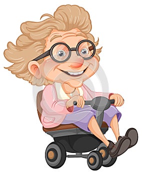 Cartoon grandparent riding wheelchair