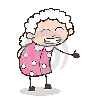 Cartoon Granny Getting Irritate Face Expression Vector Illustration photo