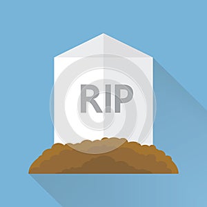 Cartoon grave flat design. Vector illustration, long shadow.