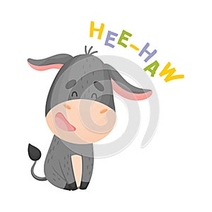 Cartoon gray donkey. Vector illustration on a white background.