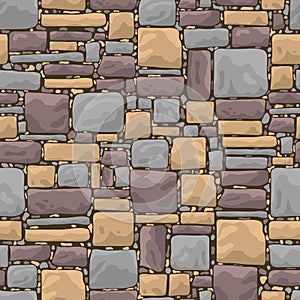 Cartoon Gray Stone Wall Texture Background Card. Vector