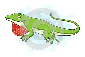 Cartoon green anole lizard on white background