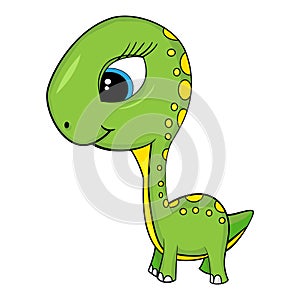 Cartoon of Green Baby Brontosaurus Dinosaur