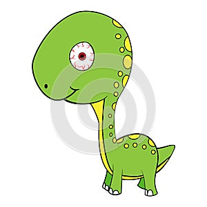 Cartoon of Green Baby Brontosaurus Dinosaur