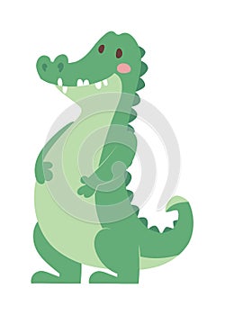 Cartoon green crocodile reptile flat vector illustration.