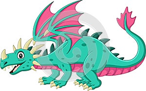 Cartoon green dragon on white background