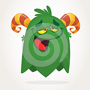 Cartoon green flying monster tired. Vector Halloween illustration