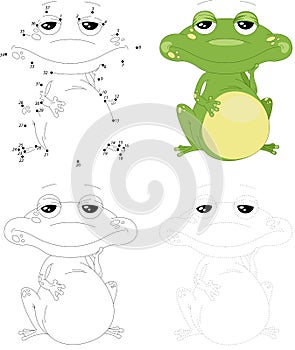 Cartoon green frog. Dot to dot game for kids