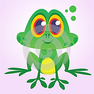 Cartoon green froggy frog mascot character in cartoon style. Vector illustration isolated on white