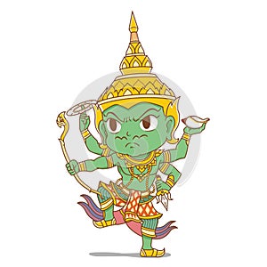 Cartoon green Indra god in Thai style.