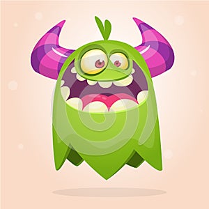 Cartoon green monster. Monster troll illustration with surprised expression. Green gremlin mascot design. Vector Halloween