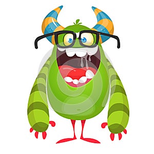 Cartoon green monster nerd wearing glasses