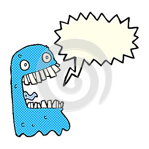 cartoon gross ghost with speech bubble