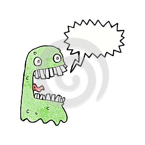 cartoon gross ghost with speech bubble