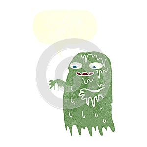 cartoon gross slime ghost with speech bubble