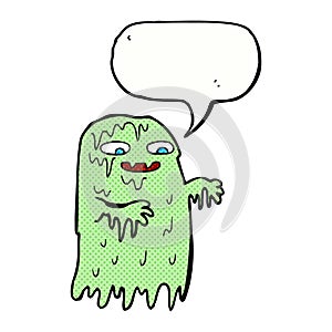 cartoon gross slime ghost with speech bubble