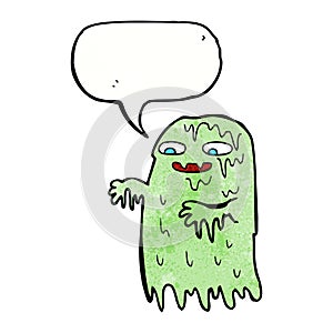 cartoon gross slime ghost with speech bubble