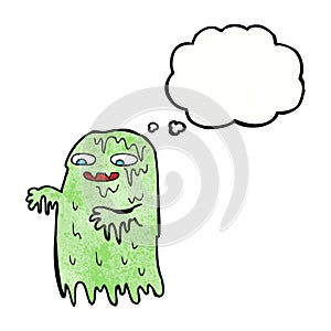 cartoon gross slime ghost with thought bubble