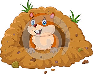 Cartoon groundhog looking out of hole