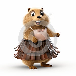 Cute 3d Cartoon Groundhog In Dress: Silvestro Lega Style With Lively Movement photo