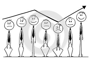 Cartoon of Group of Businessmen Rising Up and Down With Arrow of Graph