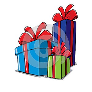 Cartoon of group of christmas gifts photo