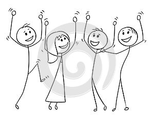 Cartoon of Group of People Celebrating Success