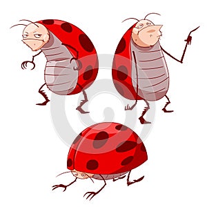 Cartoon grumpy ladybugs