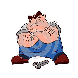 Cartoon grumpy plummer or technician