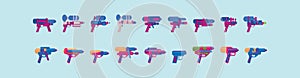 Cartoon gun collection. Flat vector colorful toys. Space laser guns design. cartoon icon design template with various models.