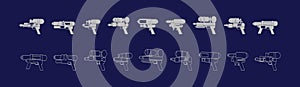 Cartoon gun collection. Flat vector colorful toys. Space laser guns design. cartoon icon design template with various models.