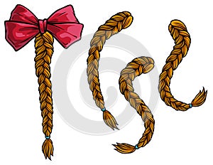 Cartoon hair plaits with pink holiday bow knot