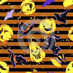 Cartoon Halloween background. Halloweens paty seamless pattern