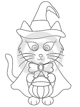 Cartoon Halloween Cat Coloring Page