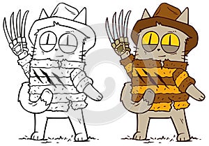 Cartoon Halloween cat with sharp knives claws