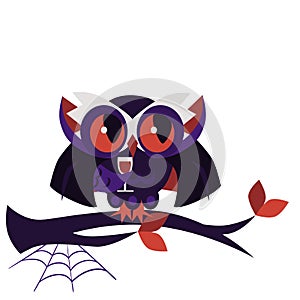 Cartoon Halloween dracula owl flat poster