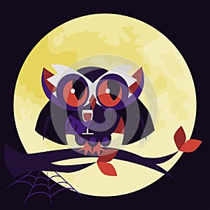 Cartoon Halloween dracula owl flat poster